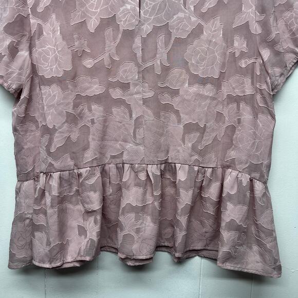 Forever 21 Pink Peplum Hem Short Sleeve Sheer Top Womens Sz Large Fairy Prairie - Picture 7 of 10